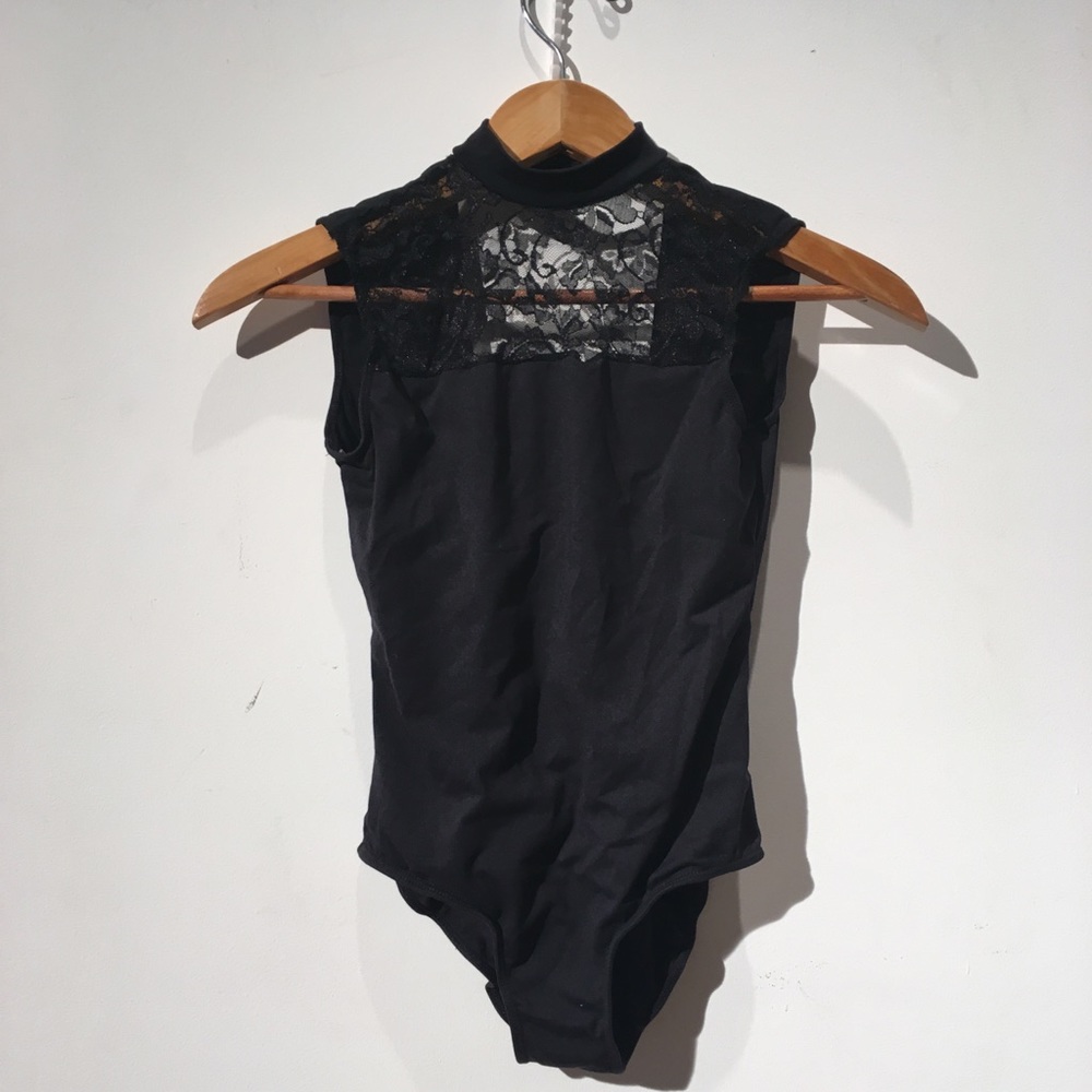 Black high neck lace leotard